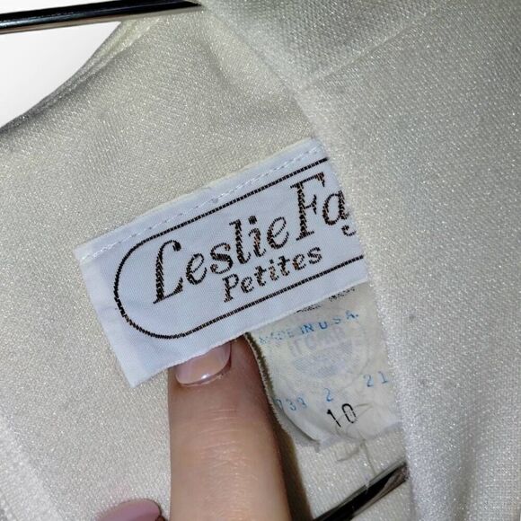 Vtg Leslie Fay Womens Top Sz 10 Cream Knit Black Velvet‎ Back Zip 60s Whimsicore - Picture 7 of 11